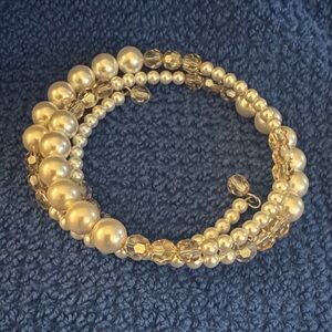 Touchstone Crystal Elegant Gold-Tone Pearl & Crystal Stretch Bracelet